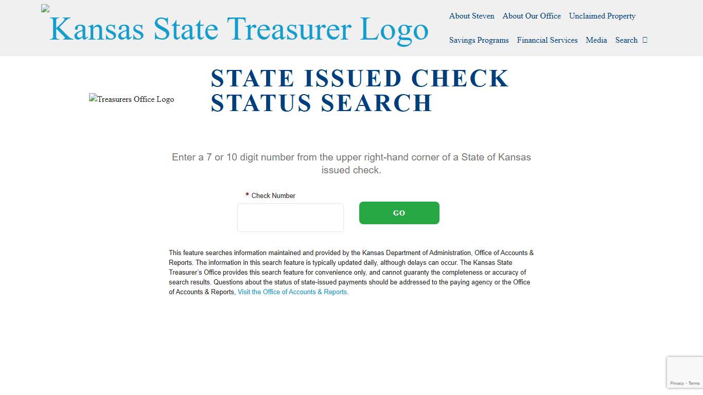 Kansas State Treasurer: State Check Search